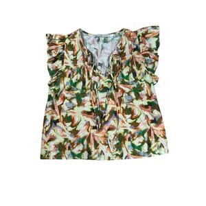 Marie Oliver Olive Top Womens Size Small Botanic Colorful Ruffle Blouse